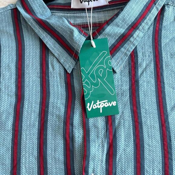 Vatpave Men’s Button Down Casual Short Sleeve Shirt Blue Red Striped XXL 2xl - Picture 3 of 6